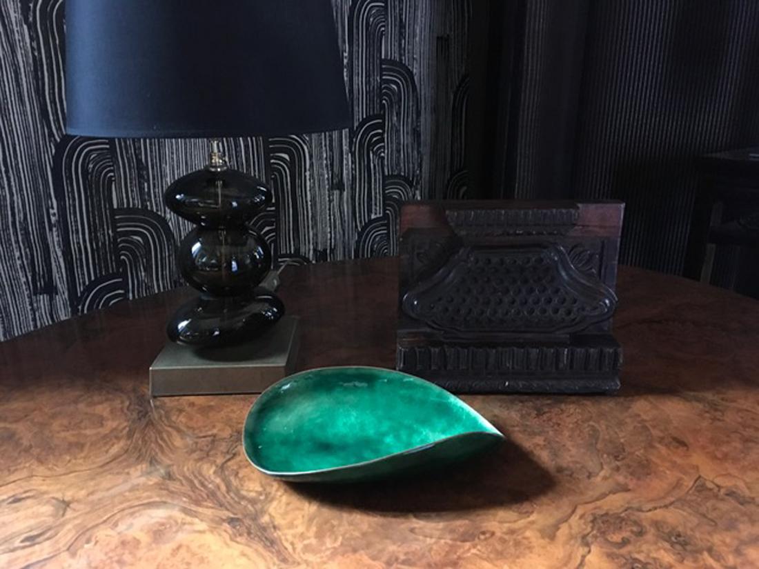 1997, Gabriella Gabrini Italian Artist De Poli Pupil Green Enameled Copper Bowl (Kupfer)