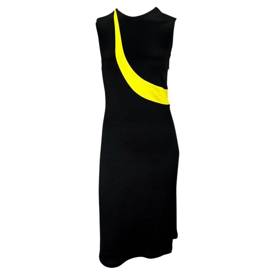 1997 Gianni Versace Knit Black Dress with Blue and Yellow Stripe  For Sale