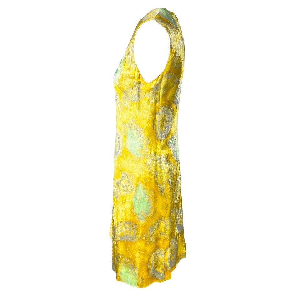1997 Gianni Versace Yellow Velvet Dandelion Floral Dress In Excellent Condition In West Hollywood, CA