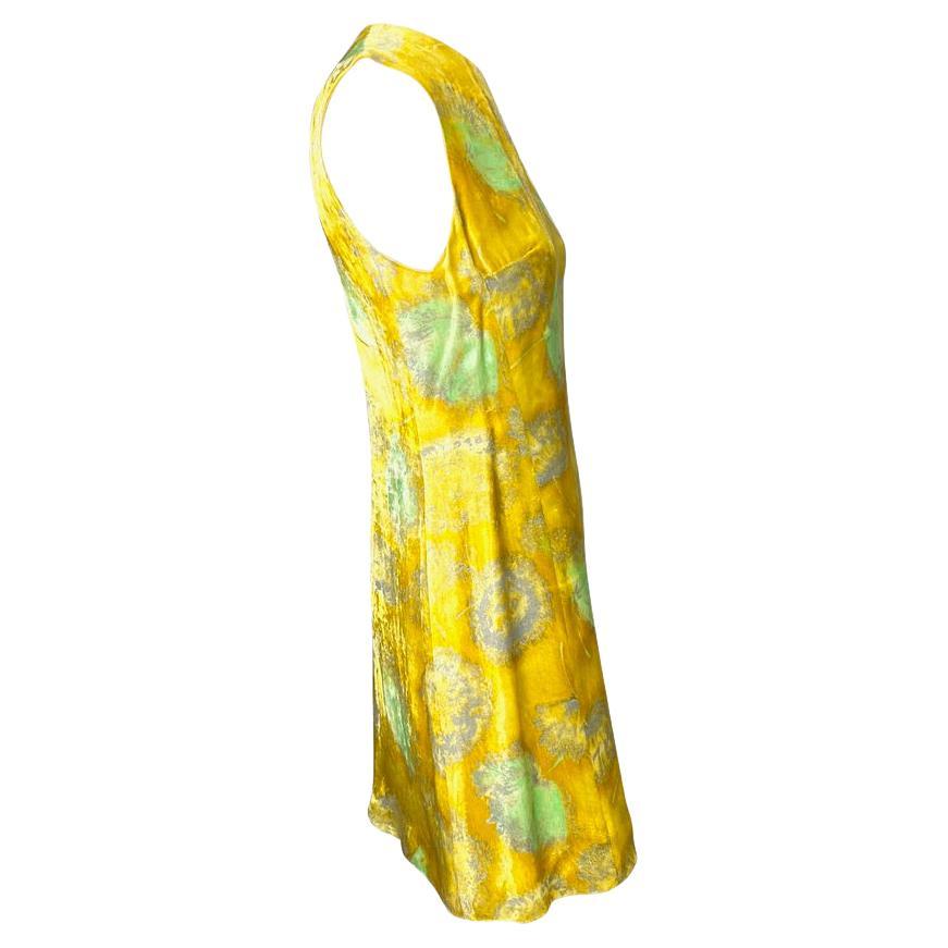 1997 Gianni Versace Yellow Velvet Dandelion Floral Dress 1