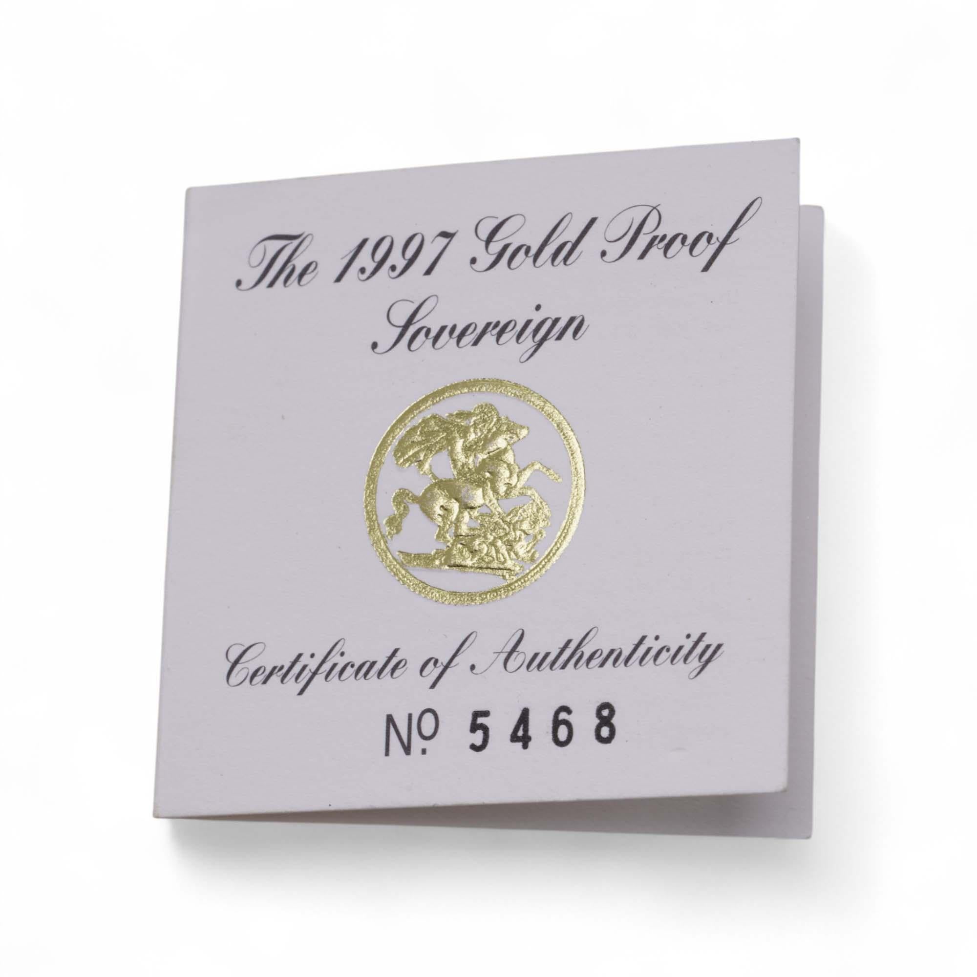 Women's or Men's 1997 Gold Proof Sovereign ��– Original Royal Mint Presentation Box & Certificate For Sale