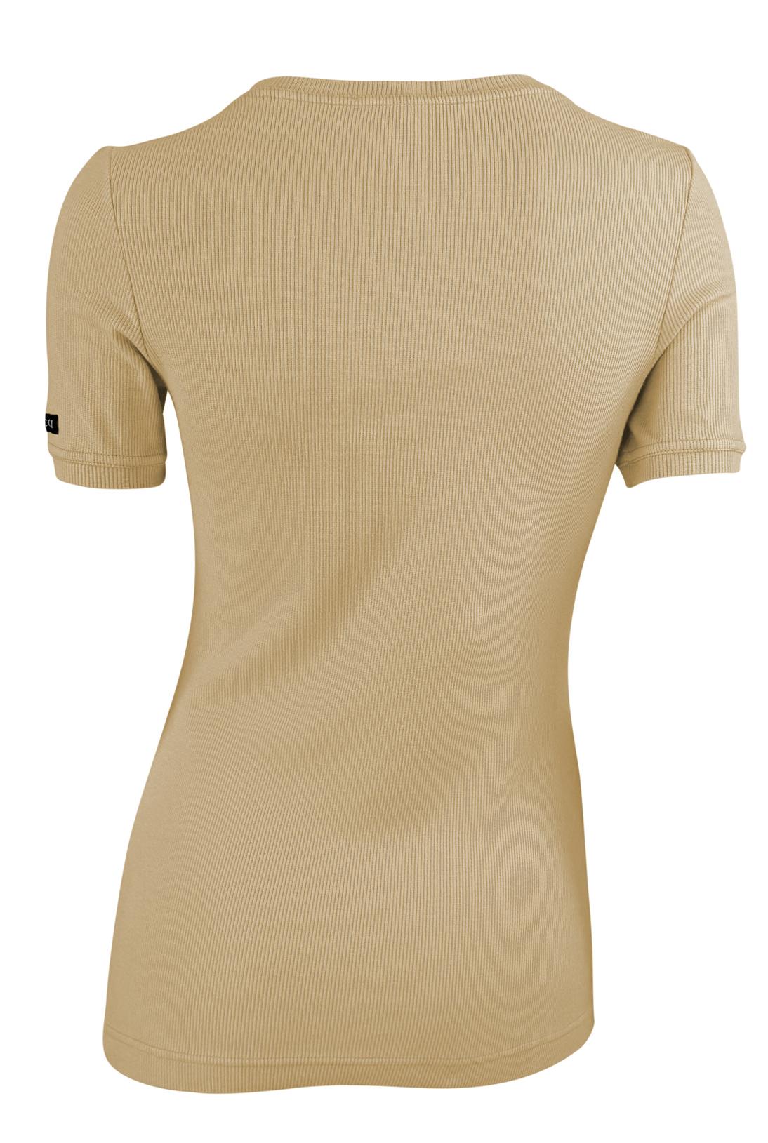 1997 Gucci by Tom Ford Beige Stretch Ribbed Logo T-Shirt Top in vendita 1