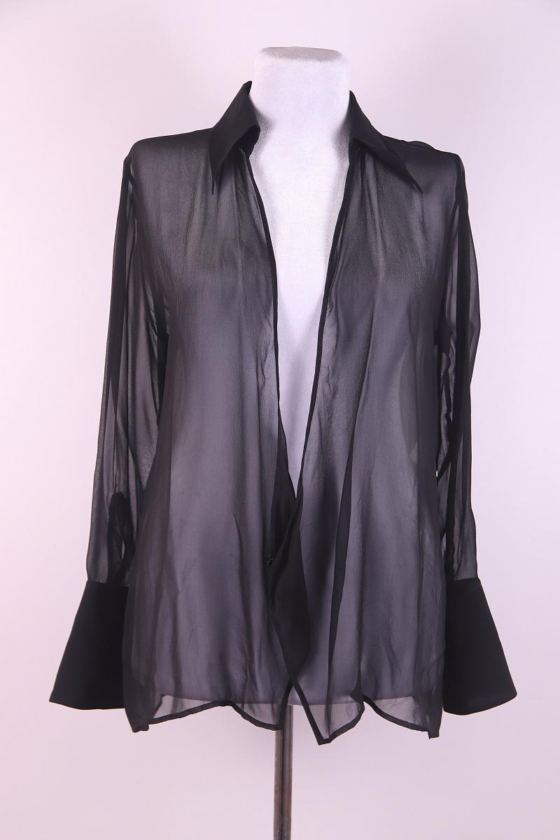 1997 Gucci by Tom Ford Black Sheer Plunge Collared Oversized Tunic Blouse For Sale 6
