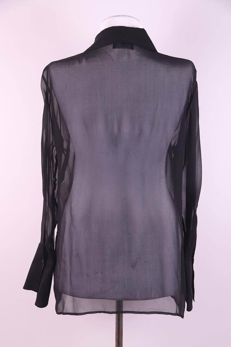 1997 Gucci by Tom Ford Black Sheer Plunge Collared Oversized Tunic Blouse For Sale 2