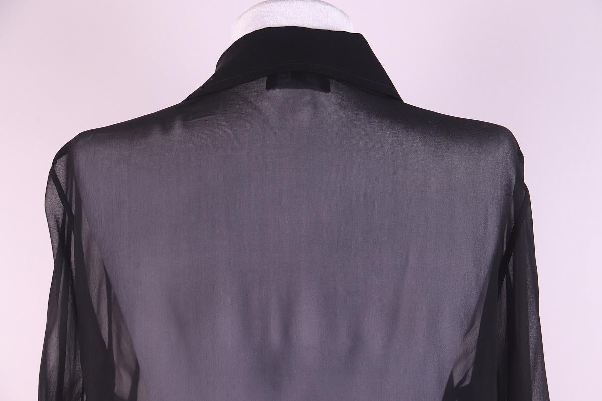 1997 Gucci by Tom Ford Black Sheer Plunge Collared Oversized Tunic Blouse For Sale 5