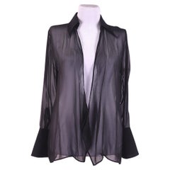1997 Gucci by Tom Ford Black Sheer Plunge Collared Oversized Tunic Blouse