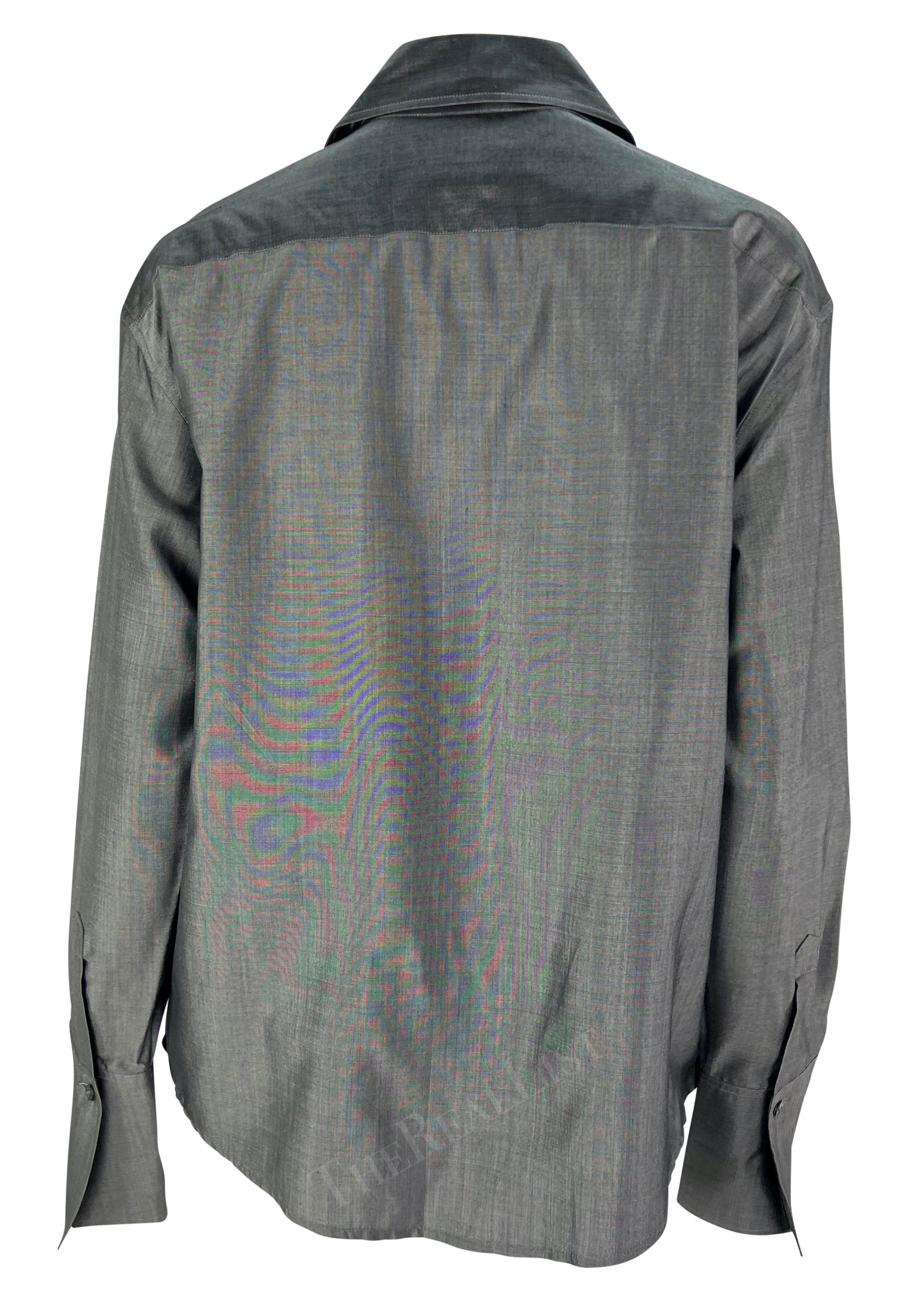 1997 Gucci by Tom Ford Grey Silk Long Sleeve Button Up Top  1