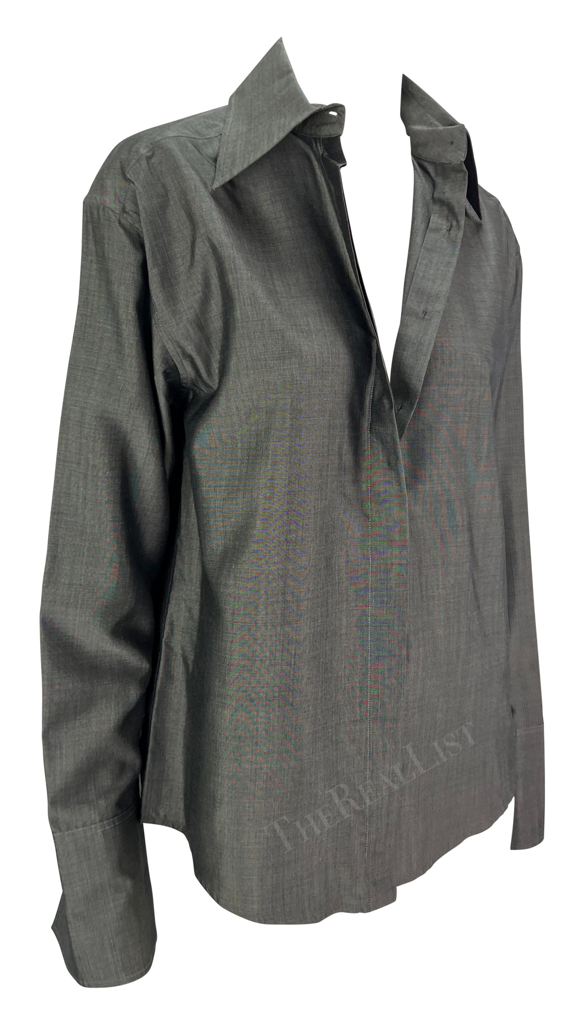 1997 Gucci by Tom Ford Grey Silk Long Sleeve Button Up Top  3