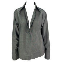 Vintage 1997 Gucci by Tom Ford Grey Silk Long Sleeve Button Up Top 