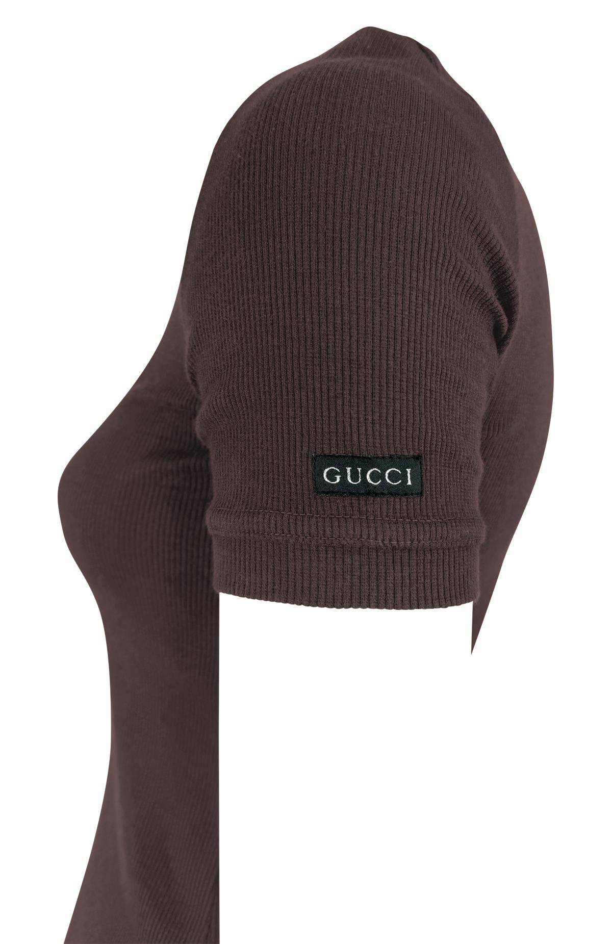 1997 Gucci by Tom Ford Ribbed Brown Stretch Logo T-Shirt Top In Excellent Condition For Sale In West Hollywood, CA