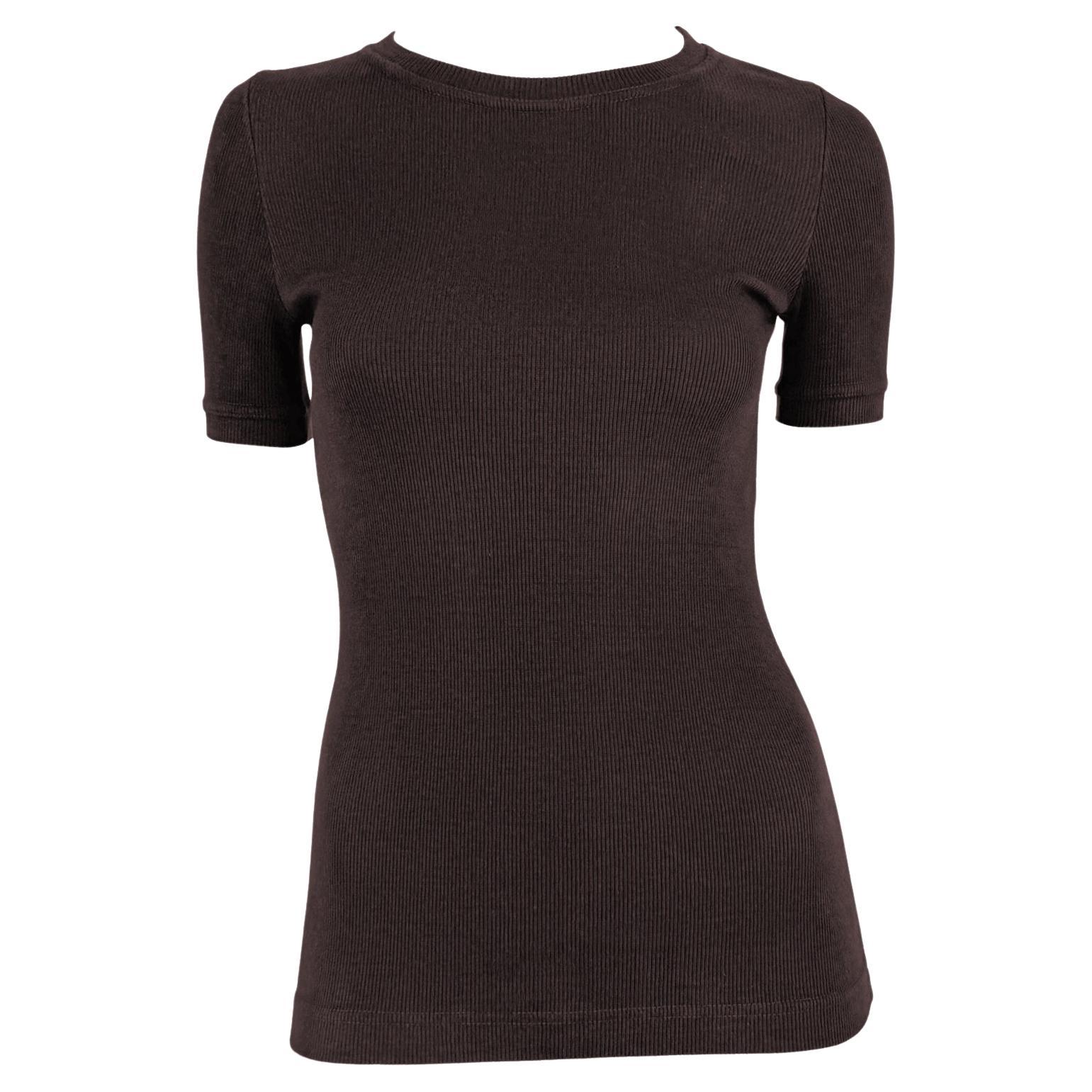 1997 Gucci by Tom Ford Ribbed Brown Stretch Logo T-Shirt Top For Sale