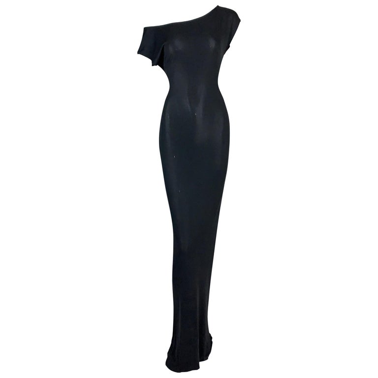 1997 Gucci by Tom Ford Semi-Sheer Black Extra Long Bateau Gown Dress 42 ...