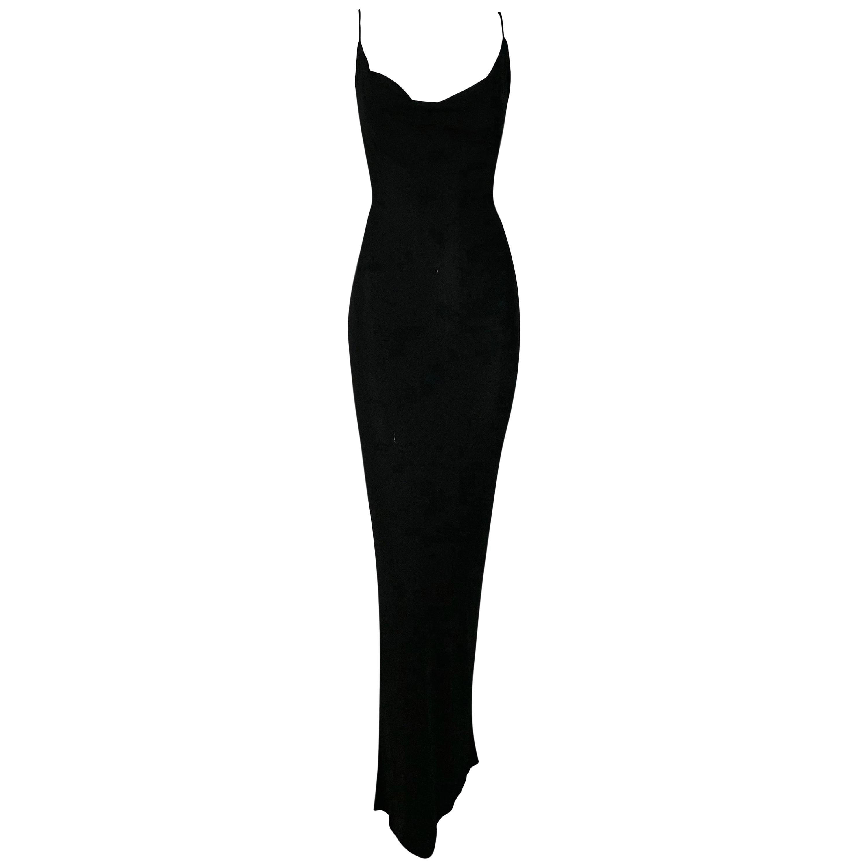 1997 Gucci by Tom Ford Thin Black Slinky Low Scoop Neck Gown Dress at ...