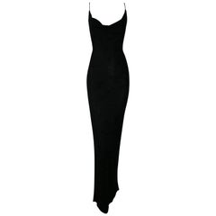 1997 Gucci by Tom Ford Thin Black Slinky Low Scoop Neck Gown Dress