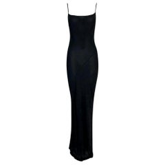 1997 Gucci Tom Ford Semi-Sheer Black Silk Flowy Gown Dress Diagonal Seams 42