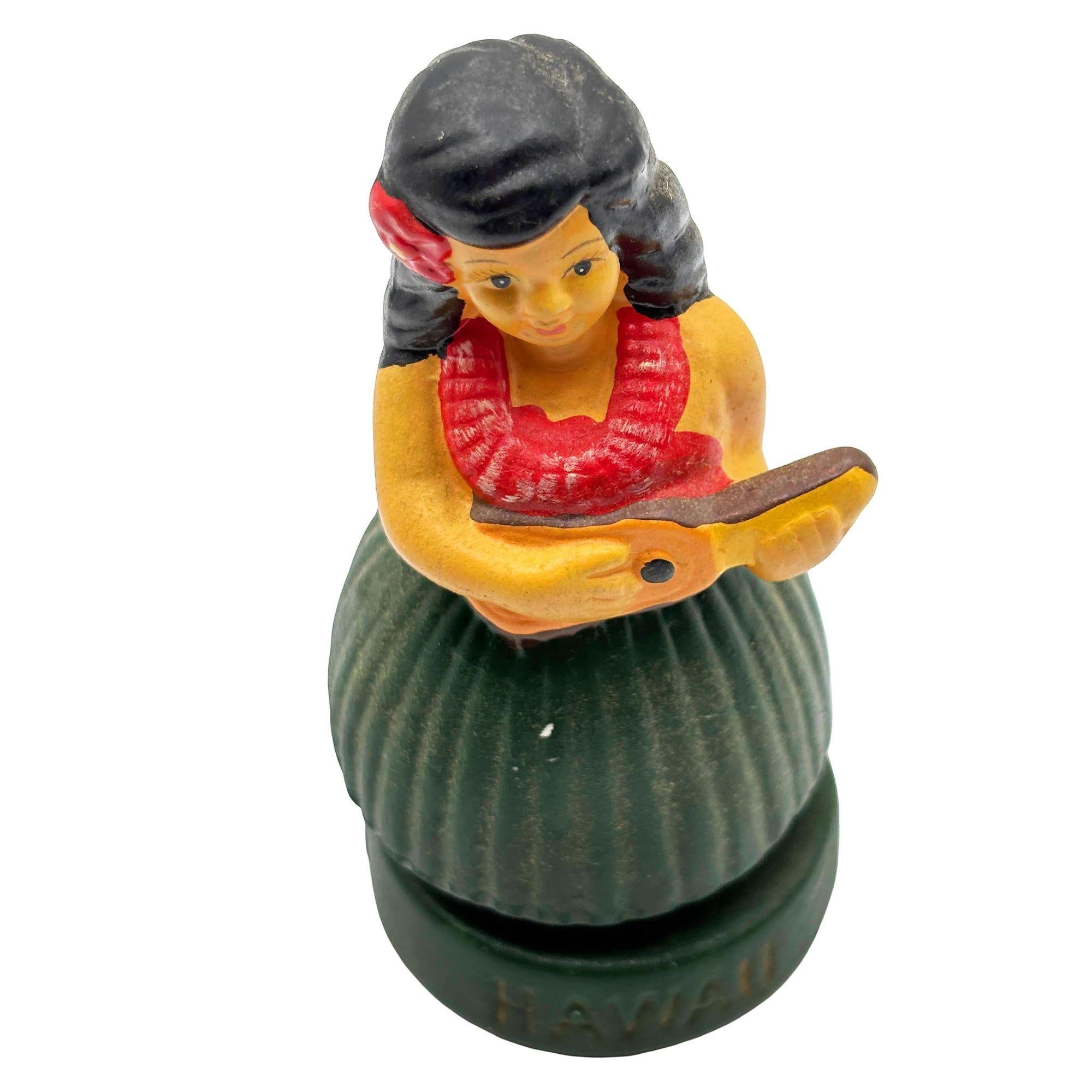 1997 Hawaii Hula Gilr Ukulele Aloha Keramik Bommelpuppe Auto Armaturenbrett (Ende des 20. Jahrhunderts) im Angebot