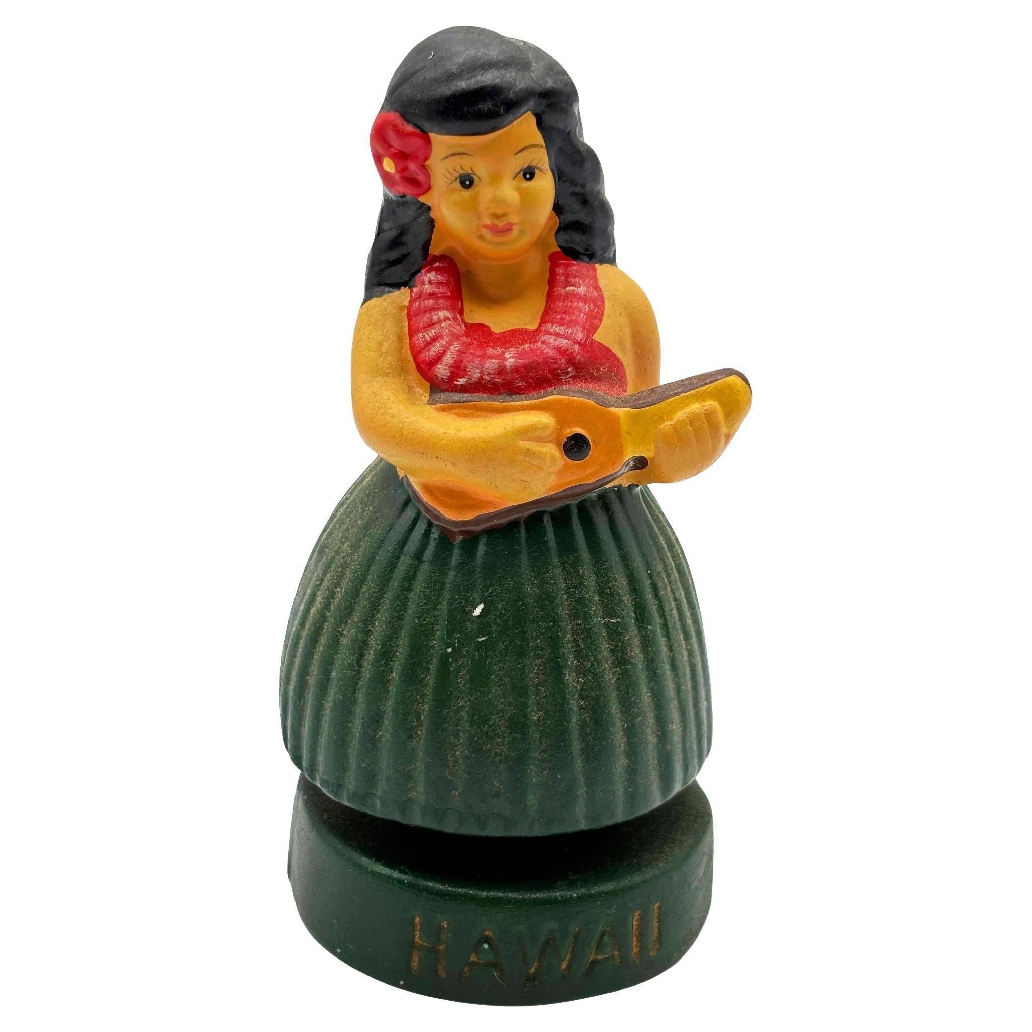 1997 Hawaii Hula Gilr Ukulele Aloha Ceramic Bobble Doll Car Dashboard