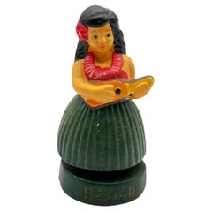 1997 Hawaii Hula Gilr Ukulele Aloha Ceramic Bobble Doll Car Dashboard