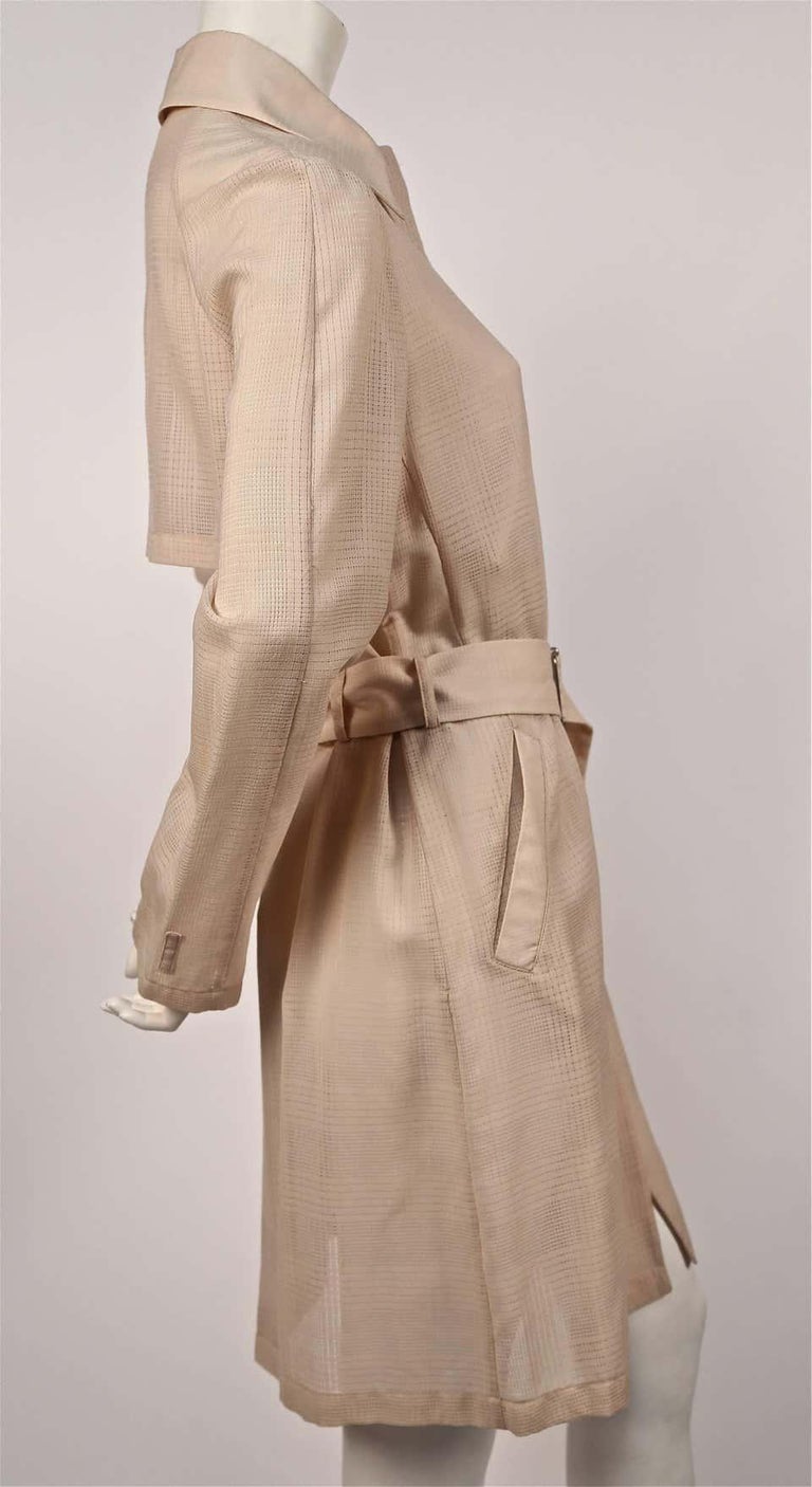 1997 HELMUT LANG dust pink sheer trench coat with windowpane weave at