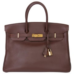 1997 Hermès Marron Chocolat Evercalf Cuir Vintage Birkin 35cm