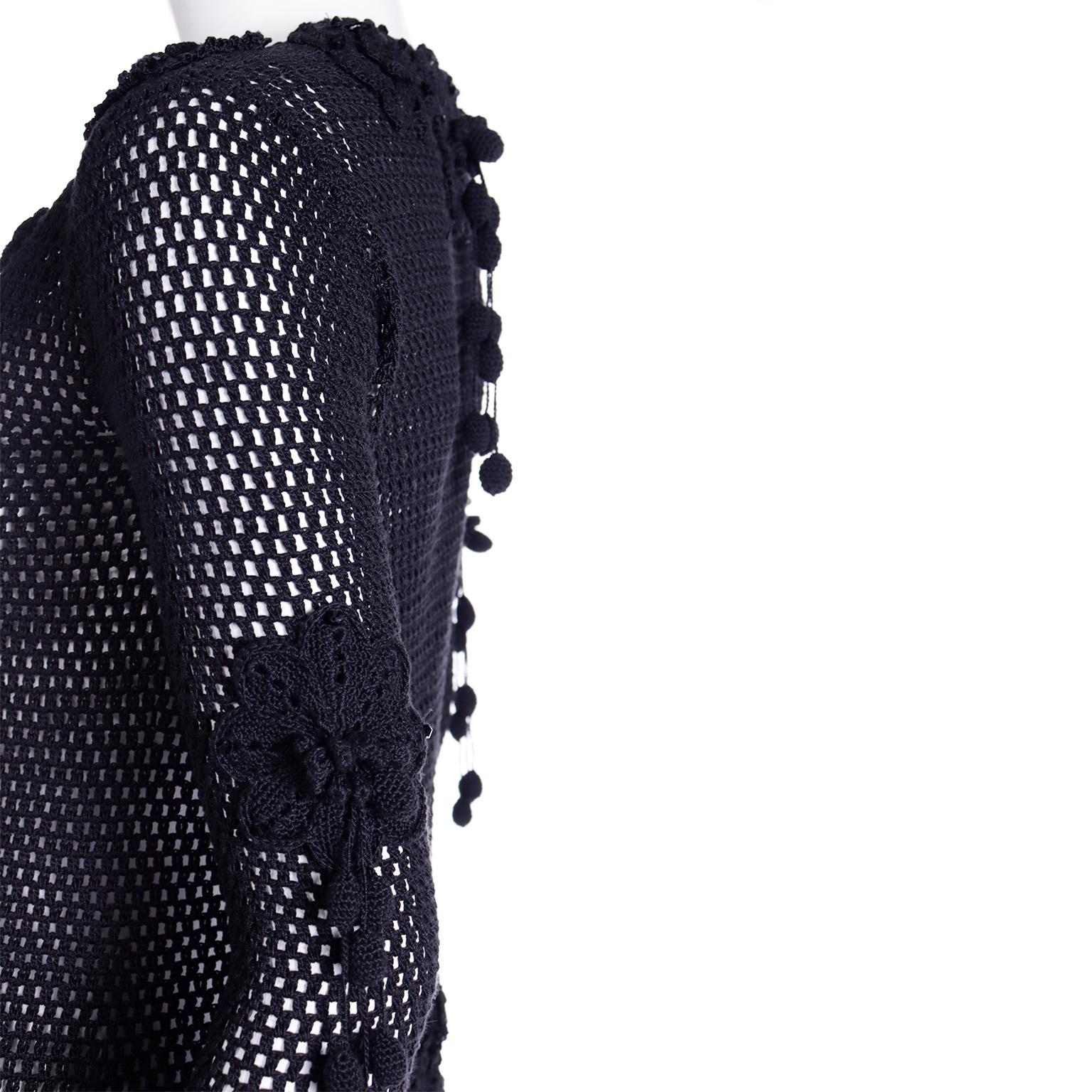 1997 Isaac Mizrahi Runway Tiny Label Top cardigan en crochet noir avec perles en vente 3