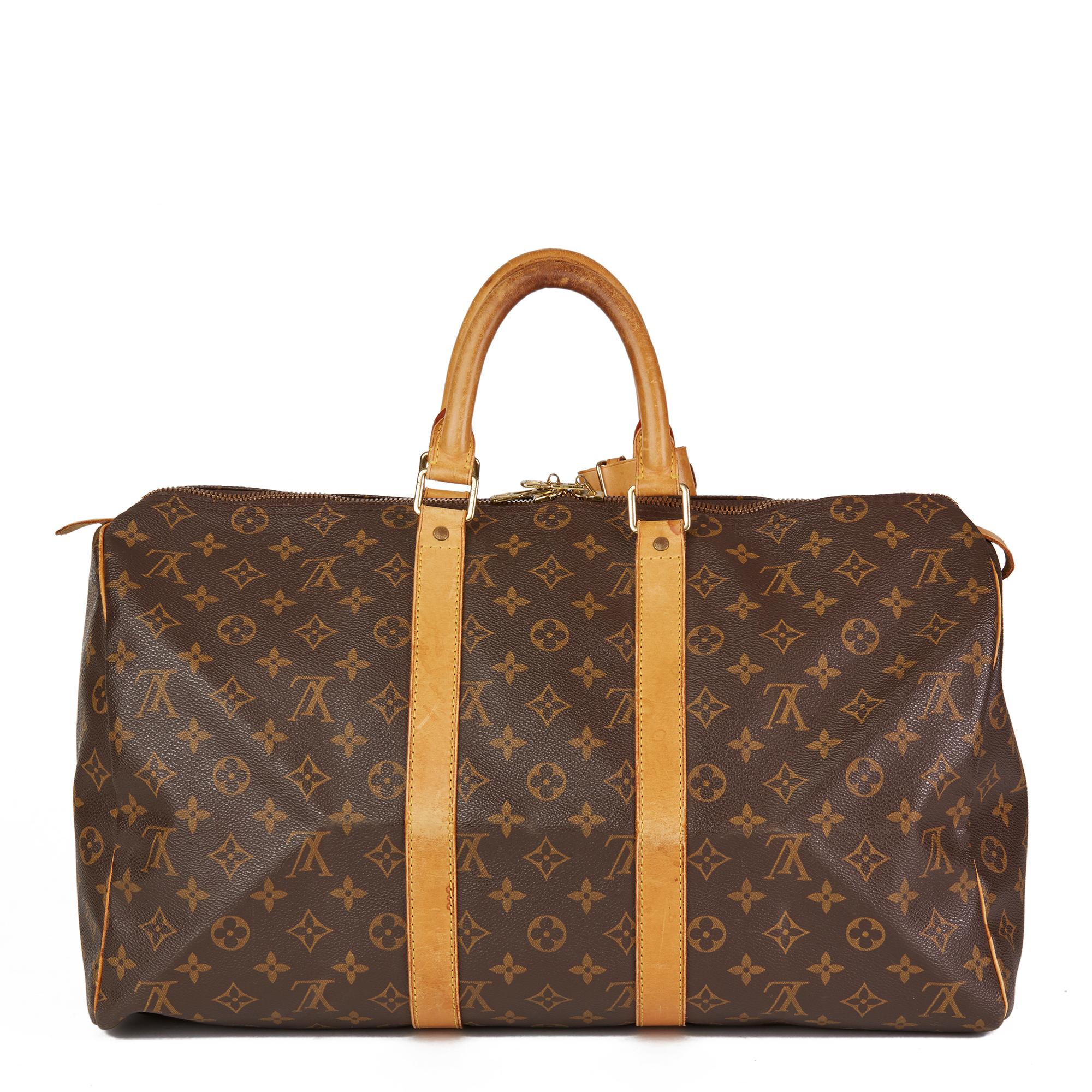 Women's or Men's 1997 Louis Vuitton Brown Monogram Coated Canvas, Leather Vintage Keepall 45