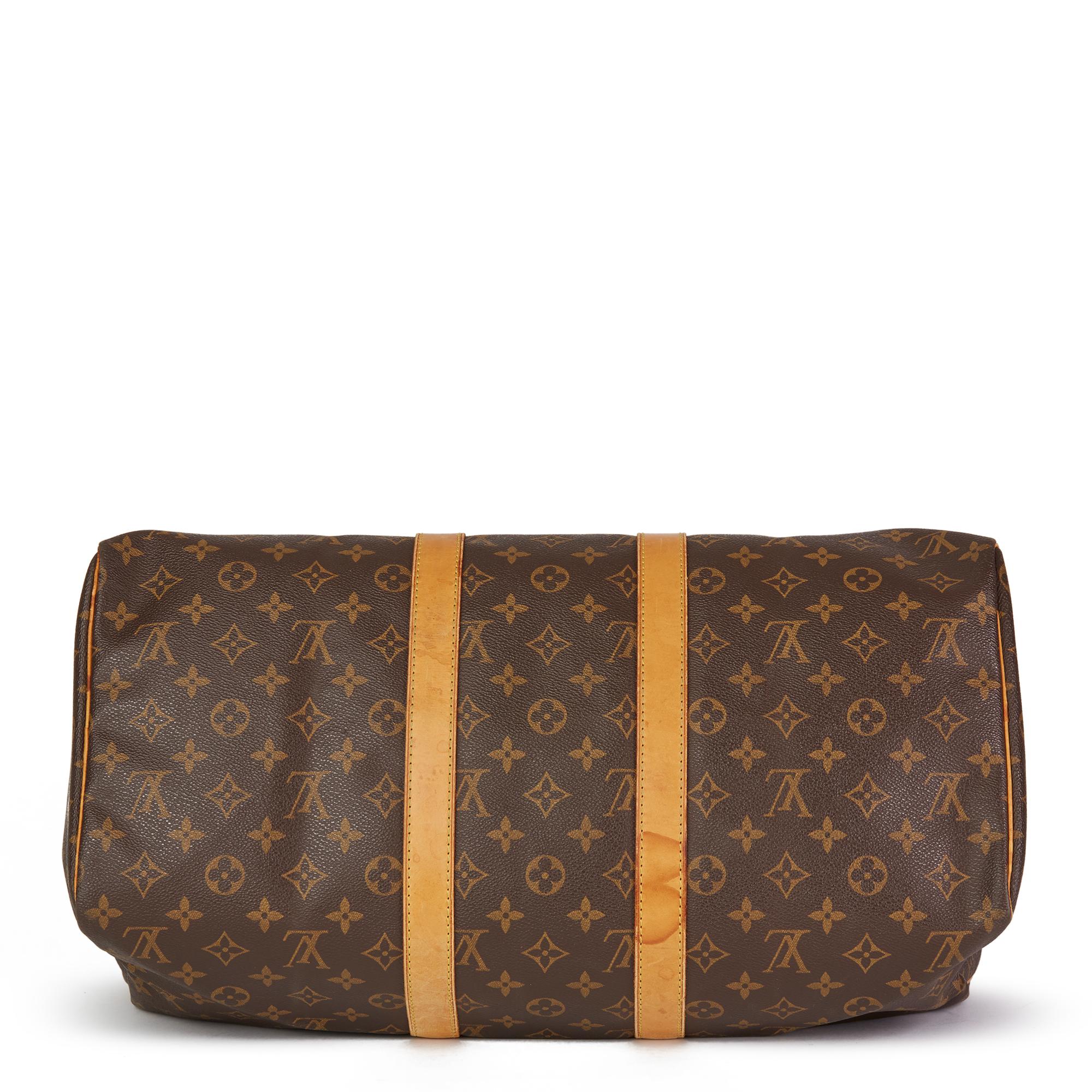 1997 Louis Vuitton Brown Monogram Coated Canvas, Leather Vintage Keepall 45 1
