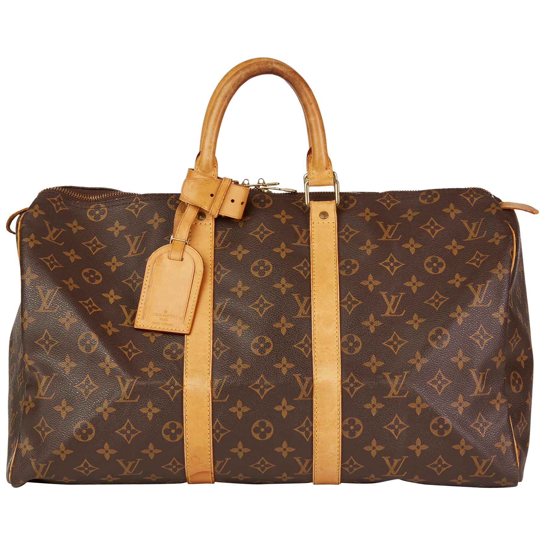 1997 Louis Vuitton Brown Monogram Coated Canvas, Leather Vintage Keepall 45