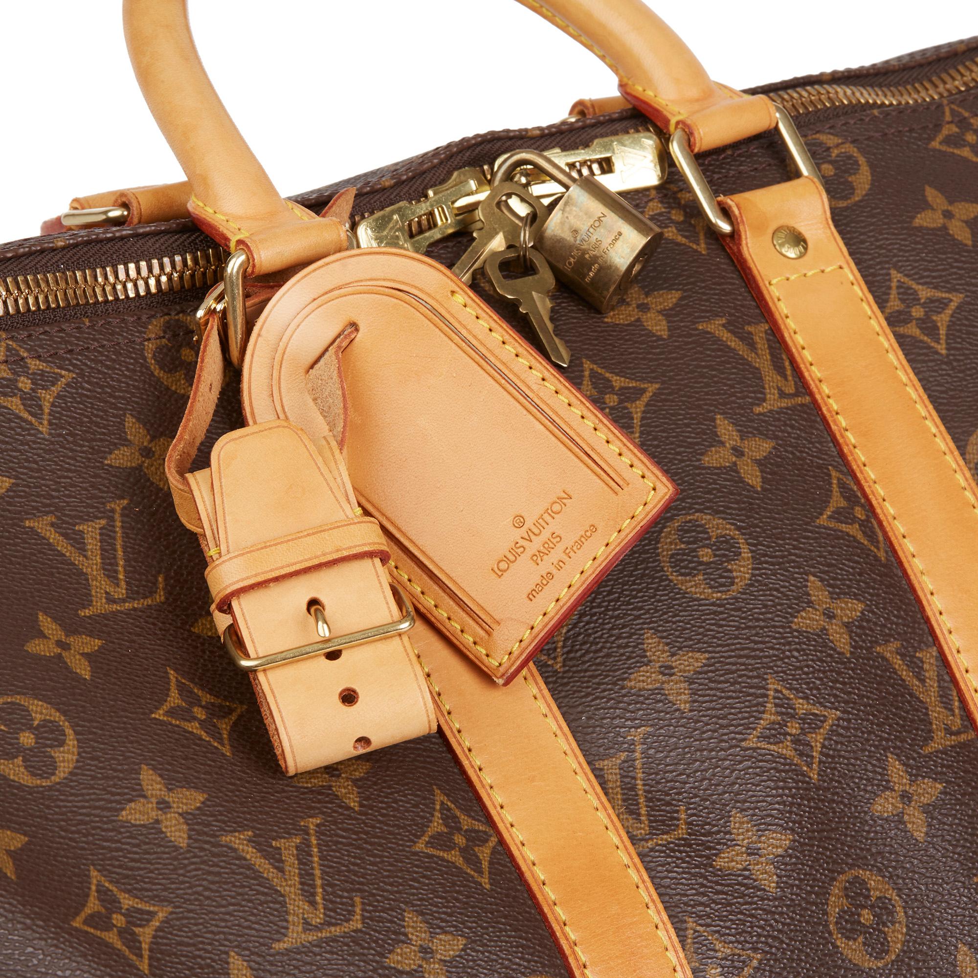 1997 Louis Vuitton Brown Monogram Coated Canvas & Vachetta Vintage Keepall 45 2