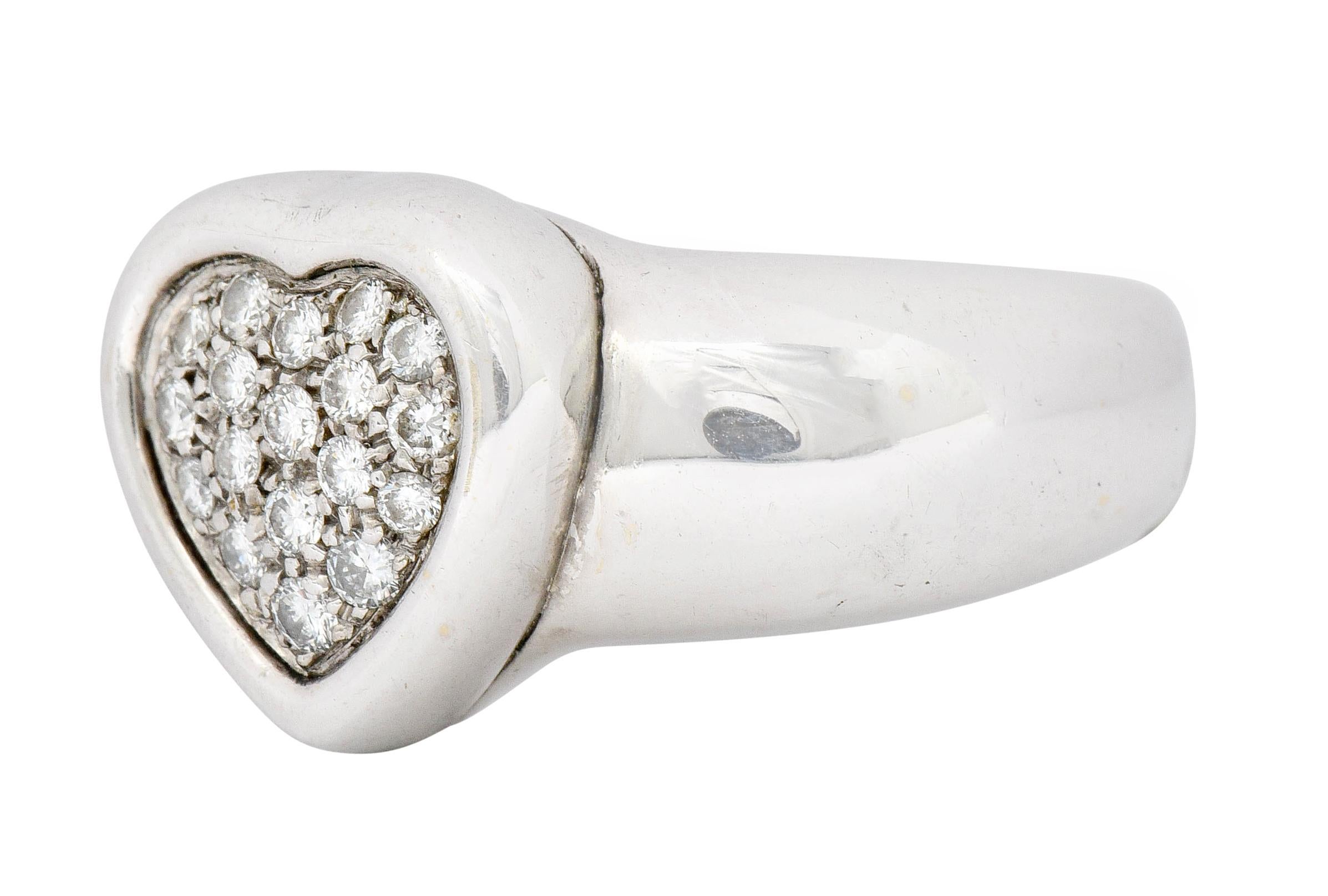 1997 Piaget 0.36 Carat Pave Diamond 18 Karat White Gold Heart Ring In Excellent Condition In Philadelphia, PA