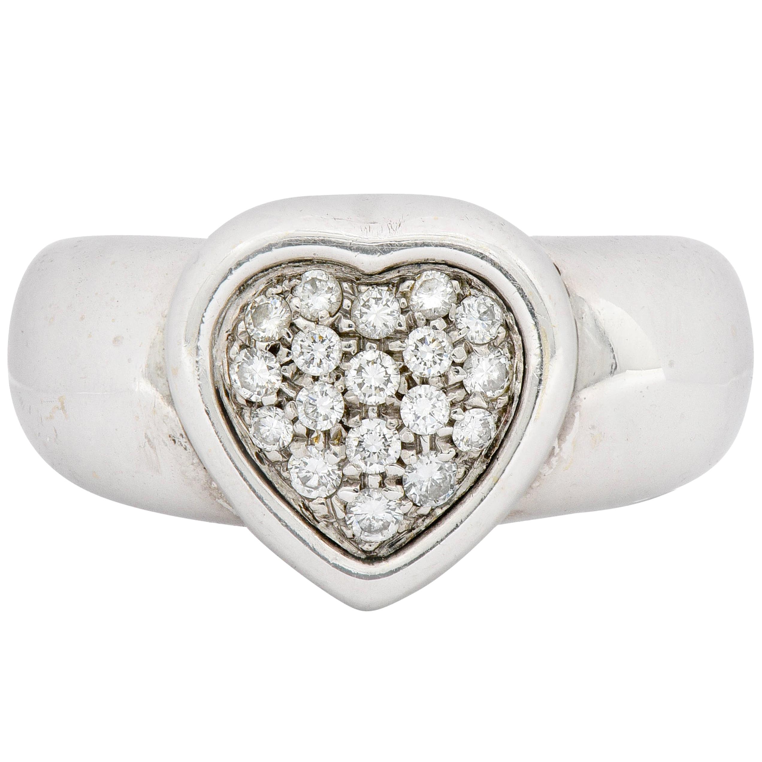1997 Piaget 0.36 Carat Pave Diamond 18 Karat White Gold Heart Ring
