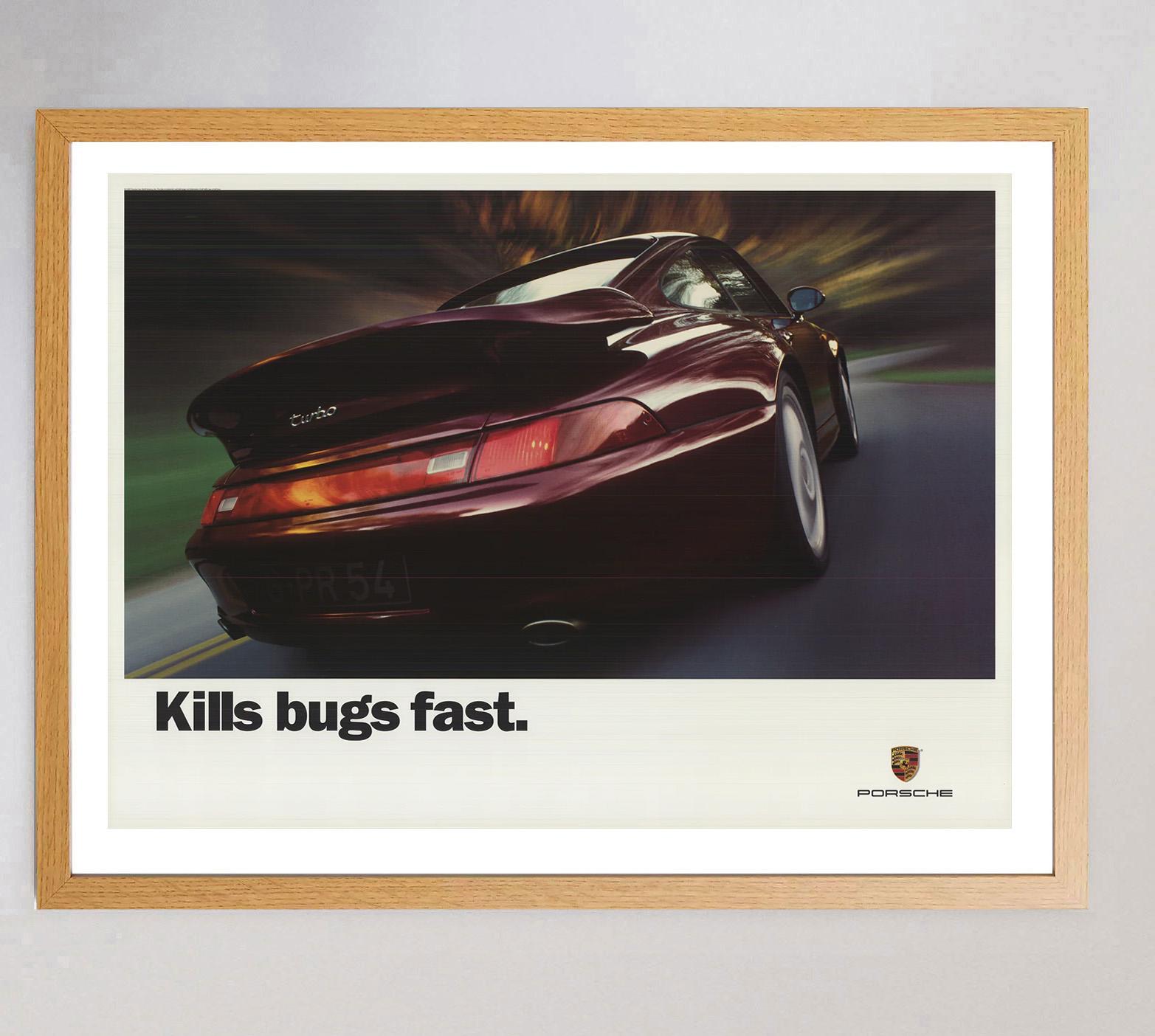 British 1997 Porsche 911 Turbo - Kills Bugs Fast Original Vintage Poster