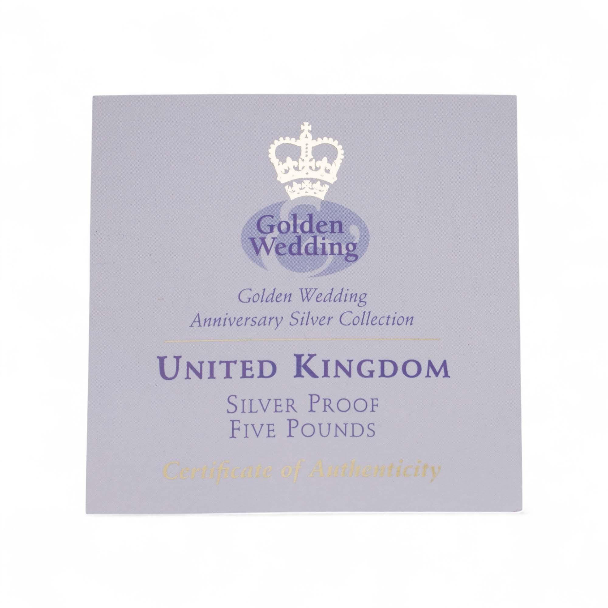 1997 Queen Elizabeth II & Prince Philip Golden Wedding £5 Silver Proof Coin For Sale 1