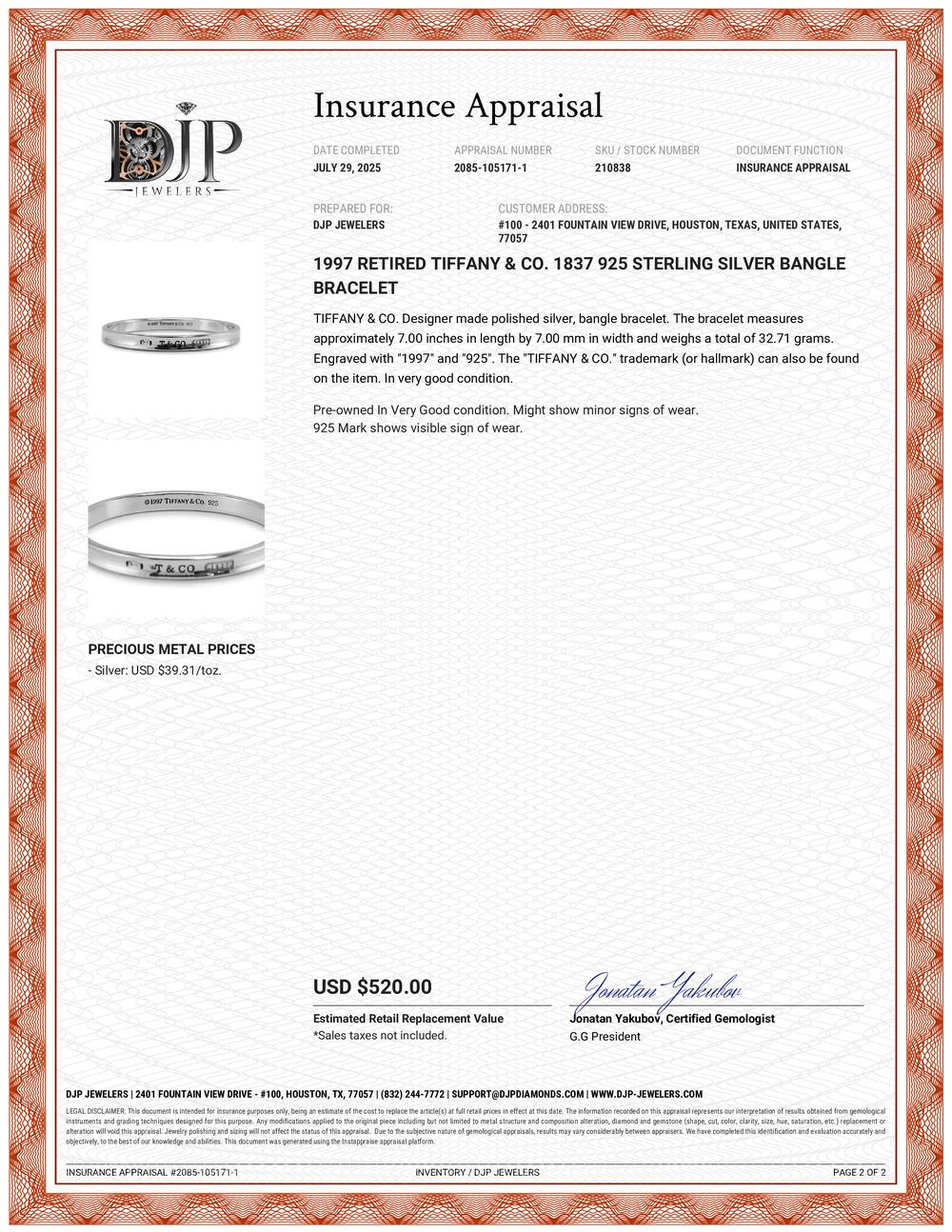 1997 Tiffany & Co. 1837 Bracciale in argento 925 ritirato in vendita 5