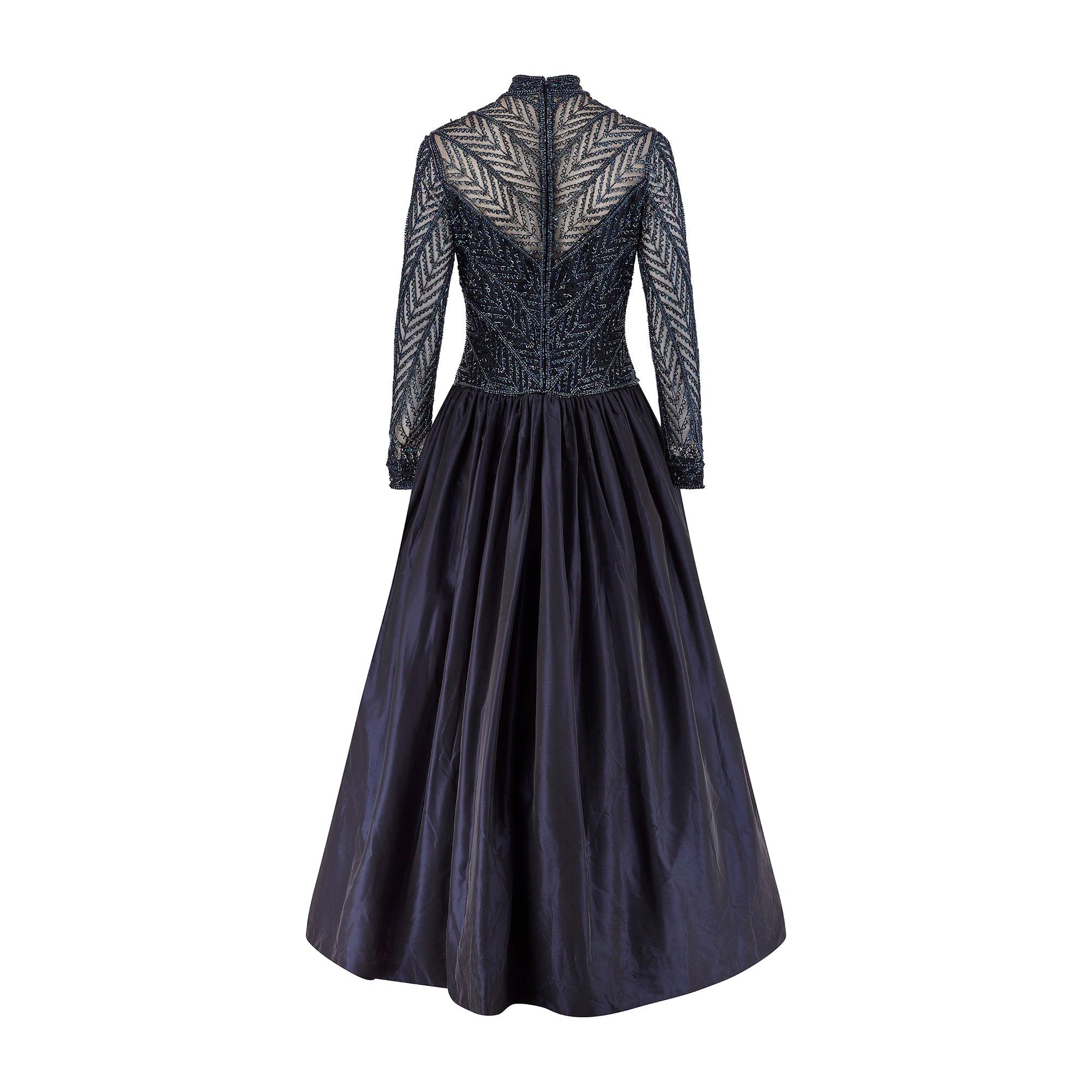 Black 1997 Runway Bob Mackie Navy Blue Embellished Bodice Dress For Sale