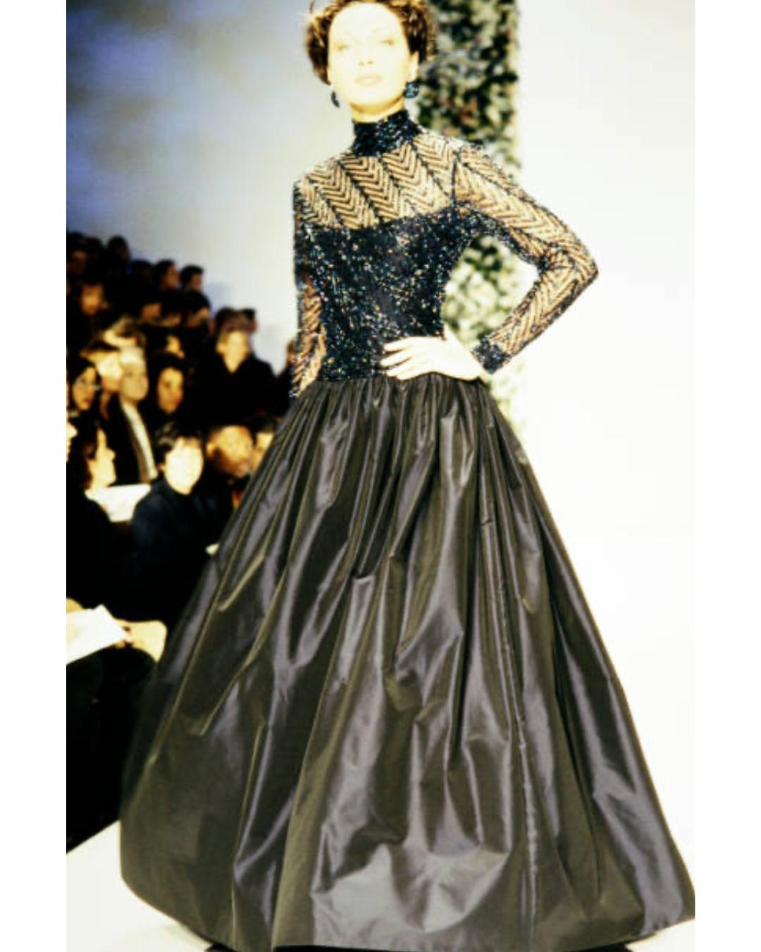 1997 Runway Bob Mackie Navy Blue Embellished Bodice Dress For Sale 1