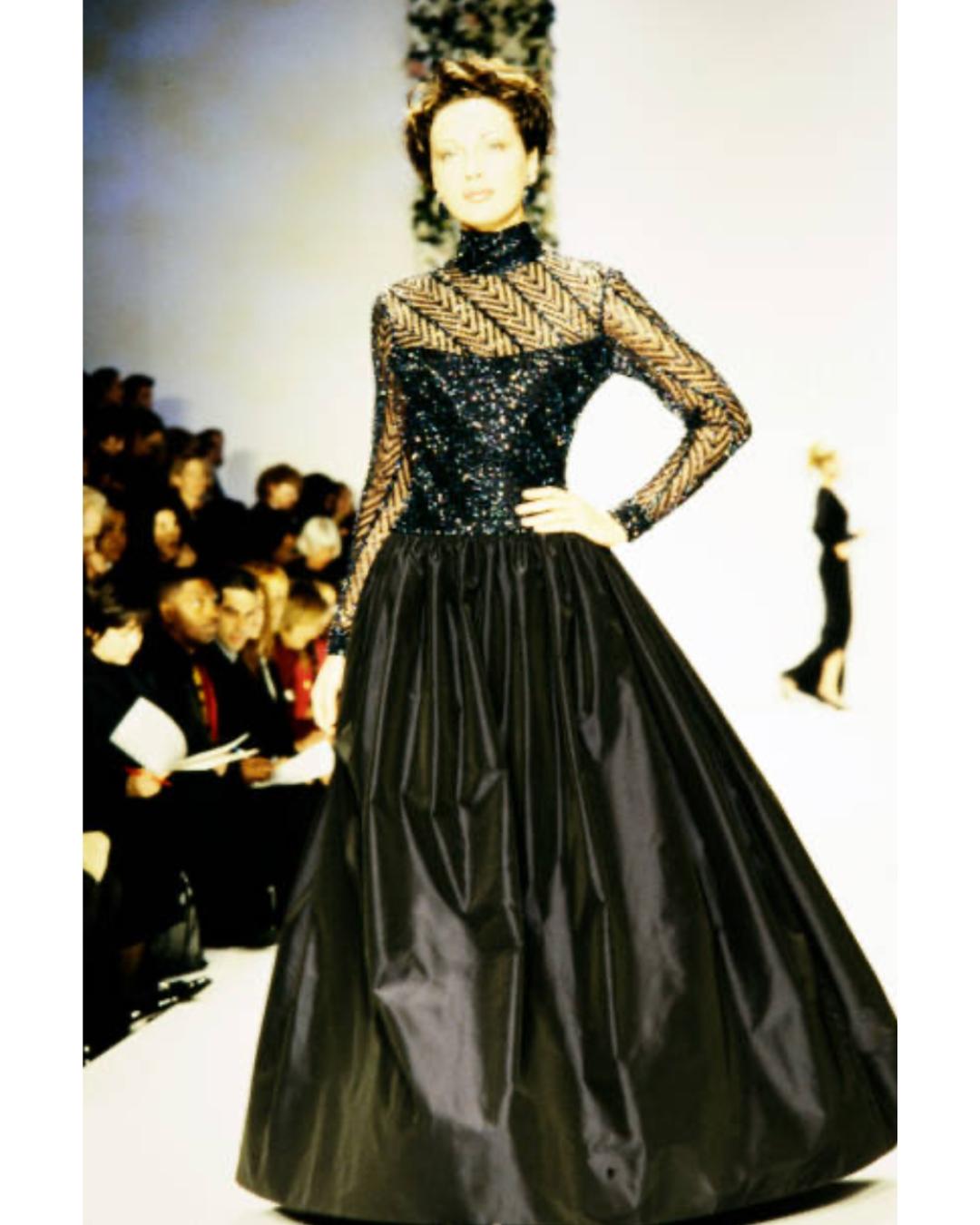1997 Runway Bob Mackie Navy Blue Embellished Bodice Dress For Sale 2