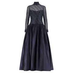 1997 Runway Bob Mackie Navy Blue Embellished Bodice Dress