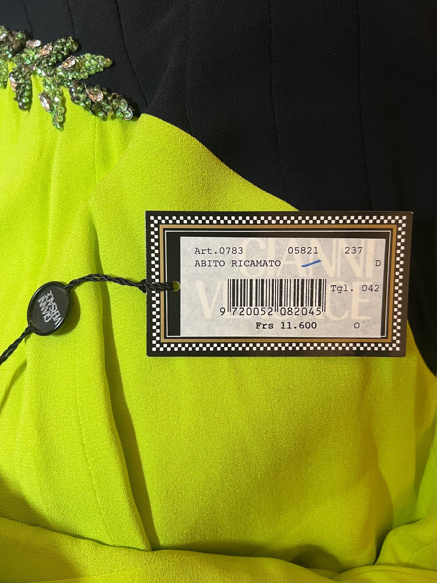 1997 Runway Documented Versace Lime Green Embellished Dress For Sale 7
