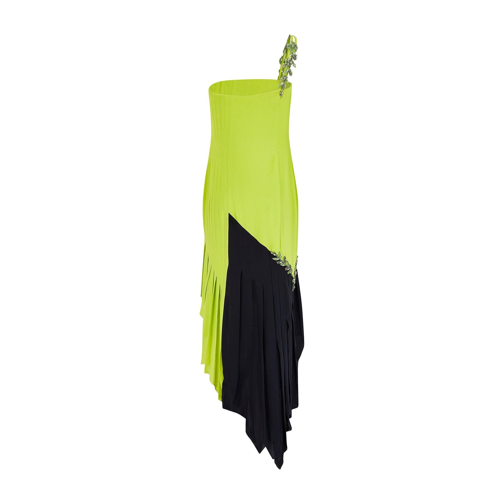 1997 Runway Documented Versace Lime Green Embellished Dress In Excellent Condition For Sale In London, GB