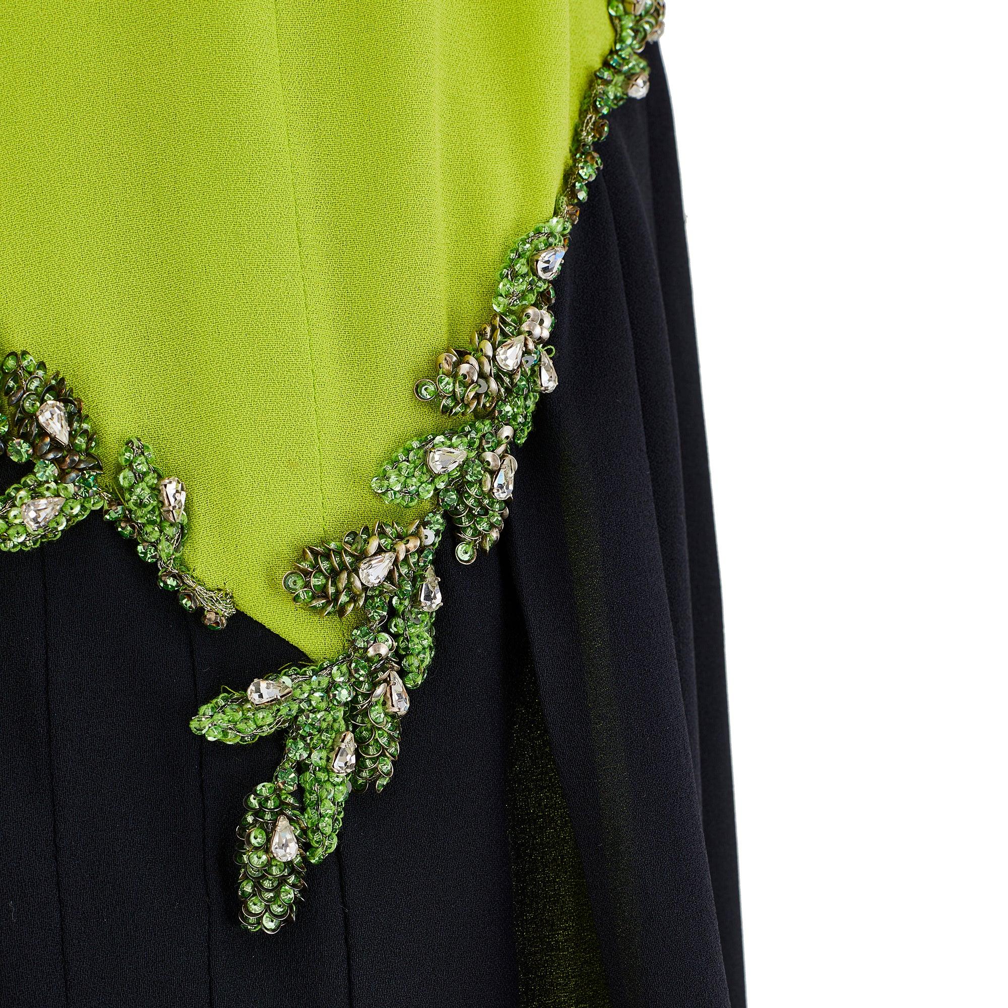 Women's 1997 Runway Documented Versace Lime Green Embellished Dress For Sale