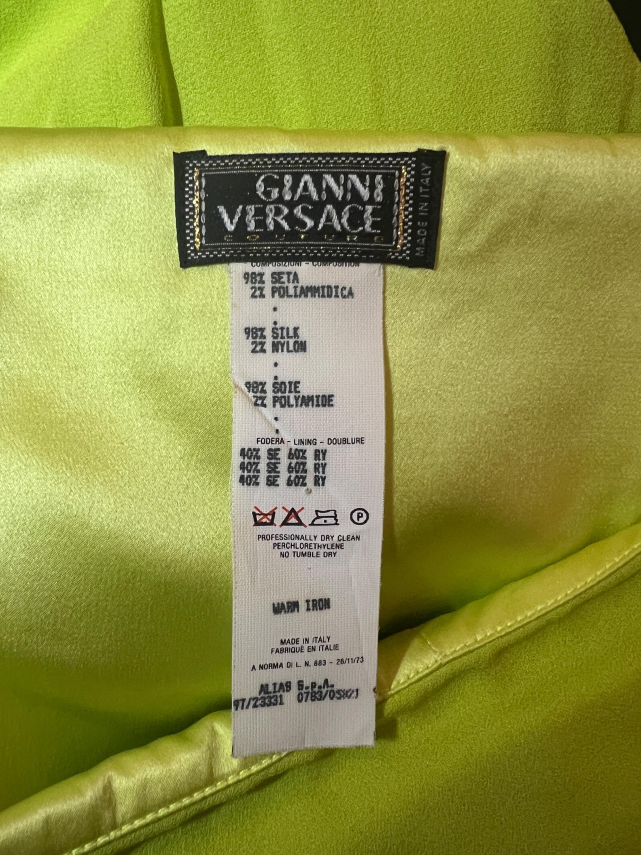 1997 Runway Documented Versace Lime Green Embellished Dress For Sale 5