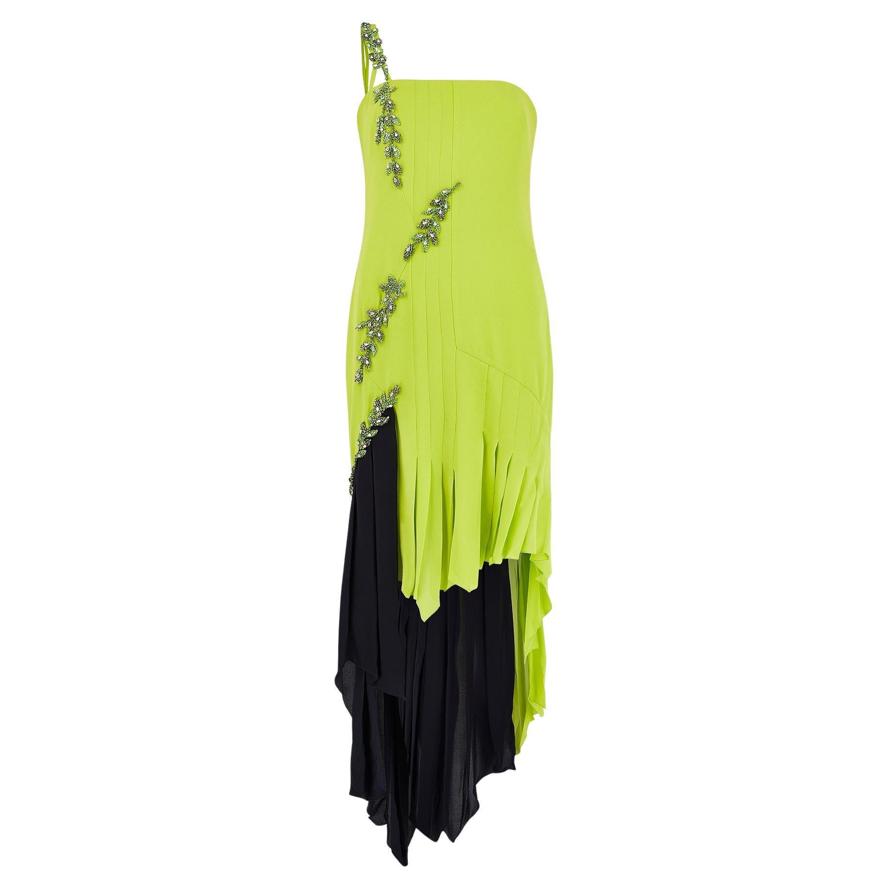 1997 Runway Documented Versace Lime Green Embellished Dress For Sale