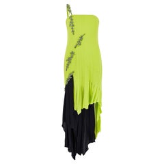 1997 Runway Documented Versace Lime Green Embellished Dress