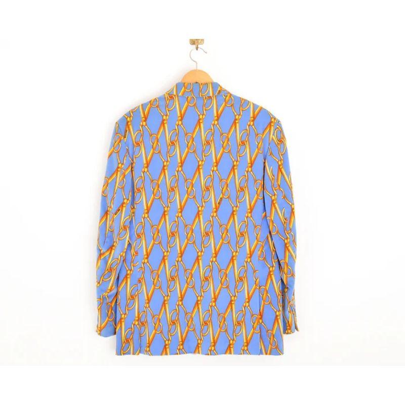 Men's 1997 Runway Moschino Scissor Pattern Blue & Gold Velvet Suit Jacket - Blazer For Sale