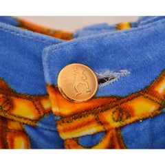 1997 Runway Moschino Scissor Pattern Blue & Gold Velvet Suit Trousers