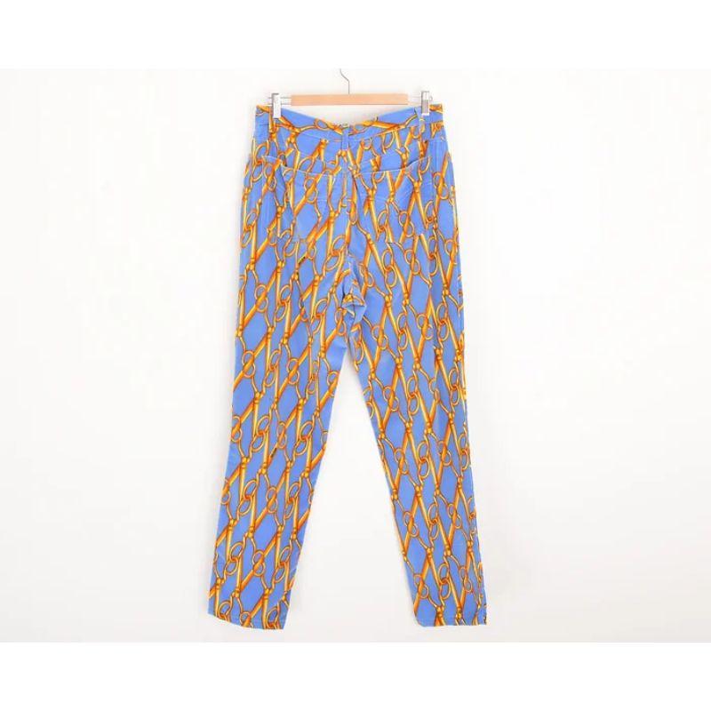 1997 Runway Moschino Scissor Pattern Blue & Gold Velvet Suit Trousers In Good Condition For Sale In Sheffield, GB