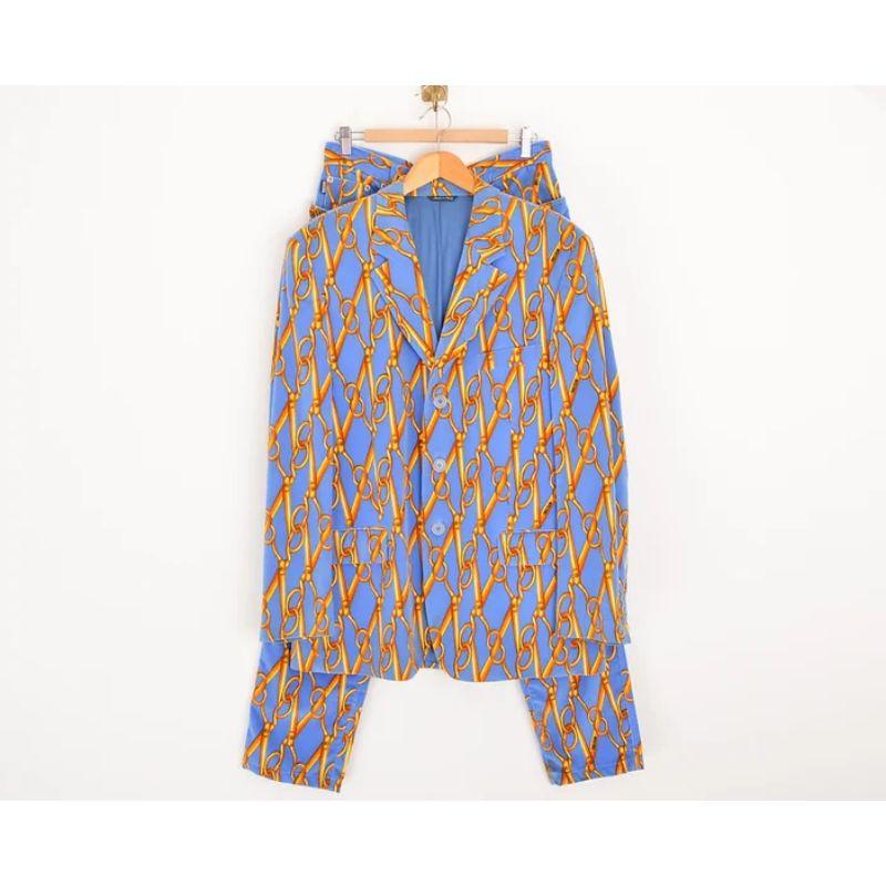 1997 Runway Moschino Scissor Pattern Blue & Gold Velvet Suit Trousers For Sale 3