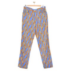 1997 Runway Moschino Scissor Pattern Blue & Gold Velvet Suit Trousers