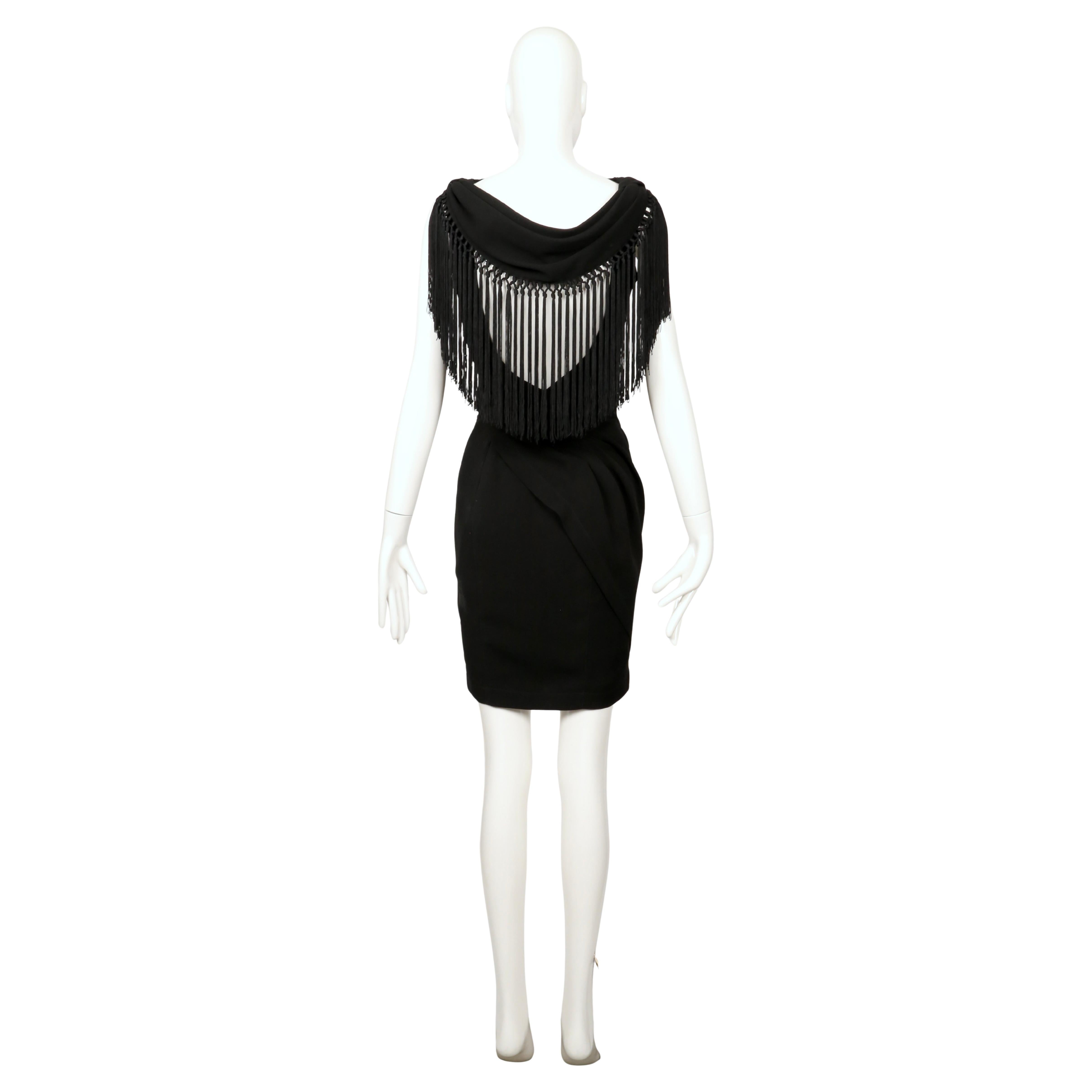 1997 THIERRY MUGLER black fringed back dress For Sale 5